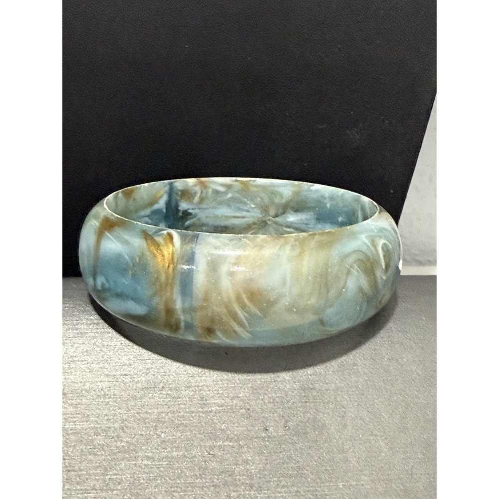 Blue Gold Swirl Plastic Chunky Bangle Bracelet 8" Retro Statement